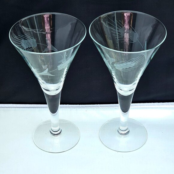 2 Javit Fine Wheat Wine Water Goblet 7.5" cut glasses midcentury 50s made in USA - Picture 2 of 8